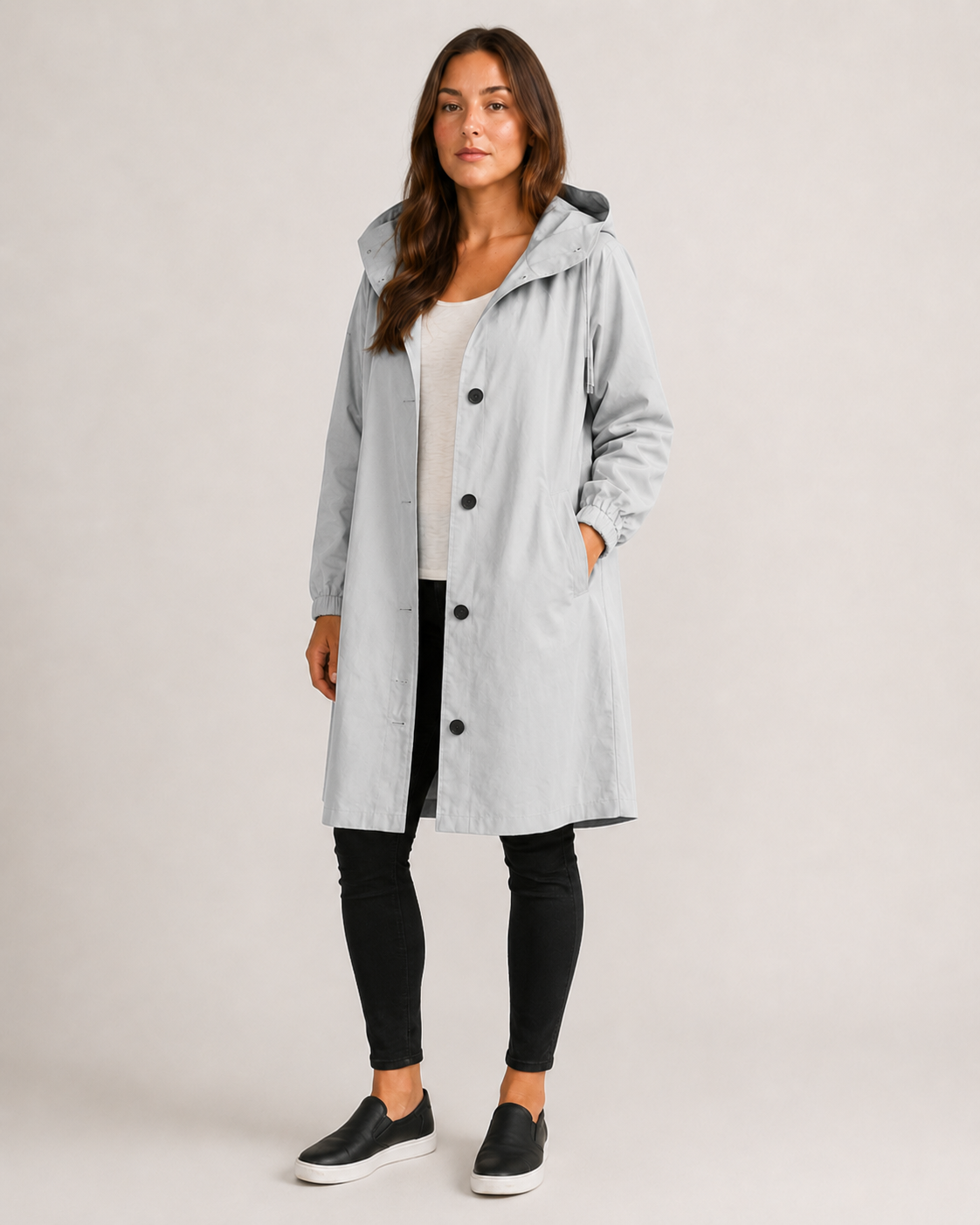 Lightweight Tailored Mid-Length Raincoat for Women