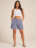 High-Waist Bermuda Cargo Shorts for Women with Elasticated Waistband