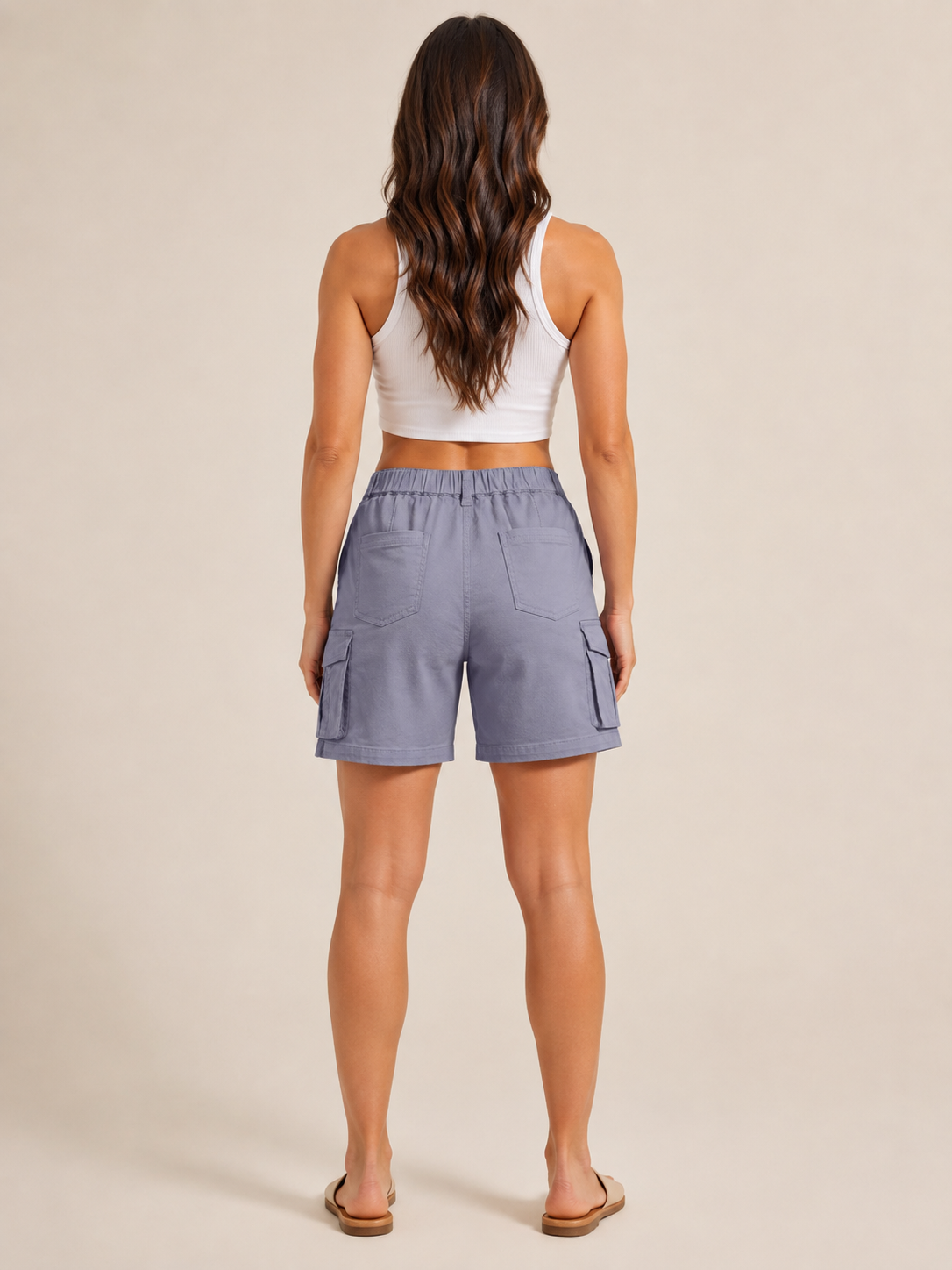 High-Waist Bermuda Cargo Shorts for Women with Elasticated Waistband