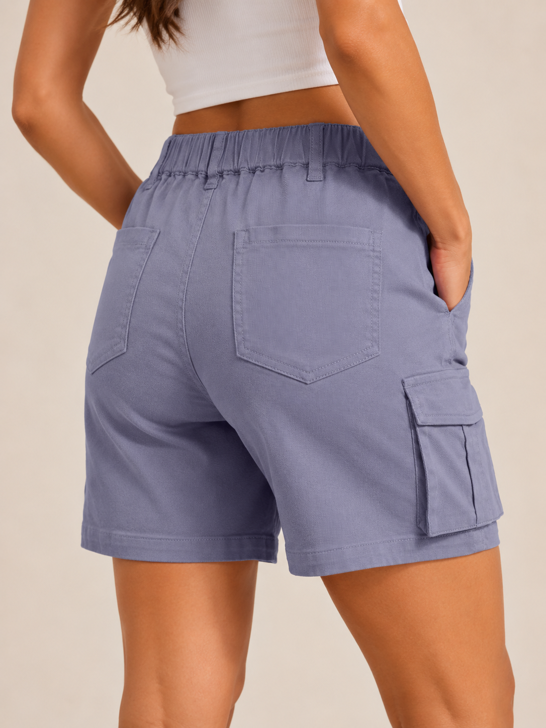 High-Waist Bermuda Cargo Shorts for Women with Elasticated Waistband