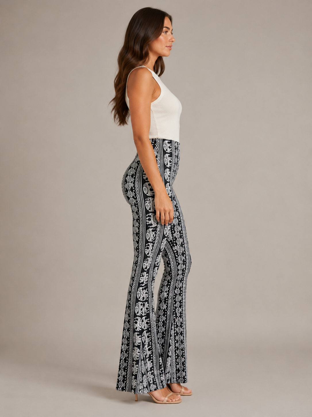 Printed Flared Low Waist Trousers for Women | Festival Evening Occasion Wear