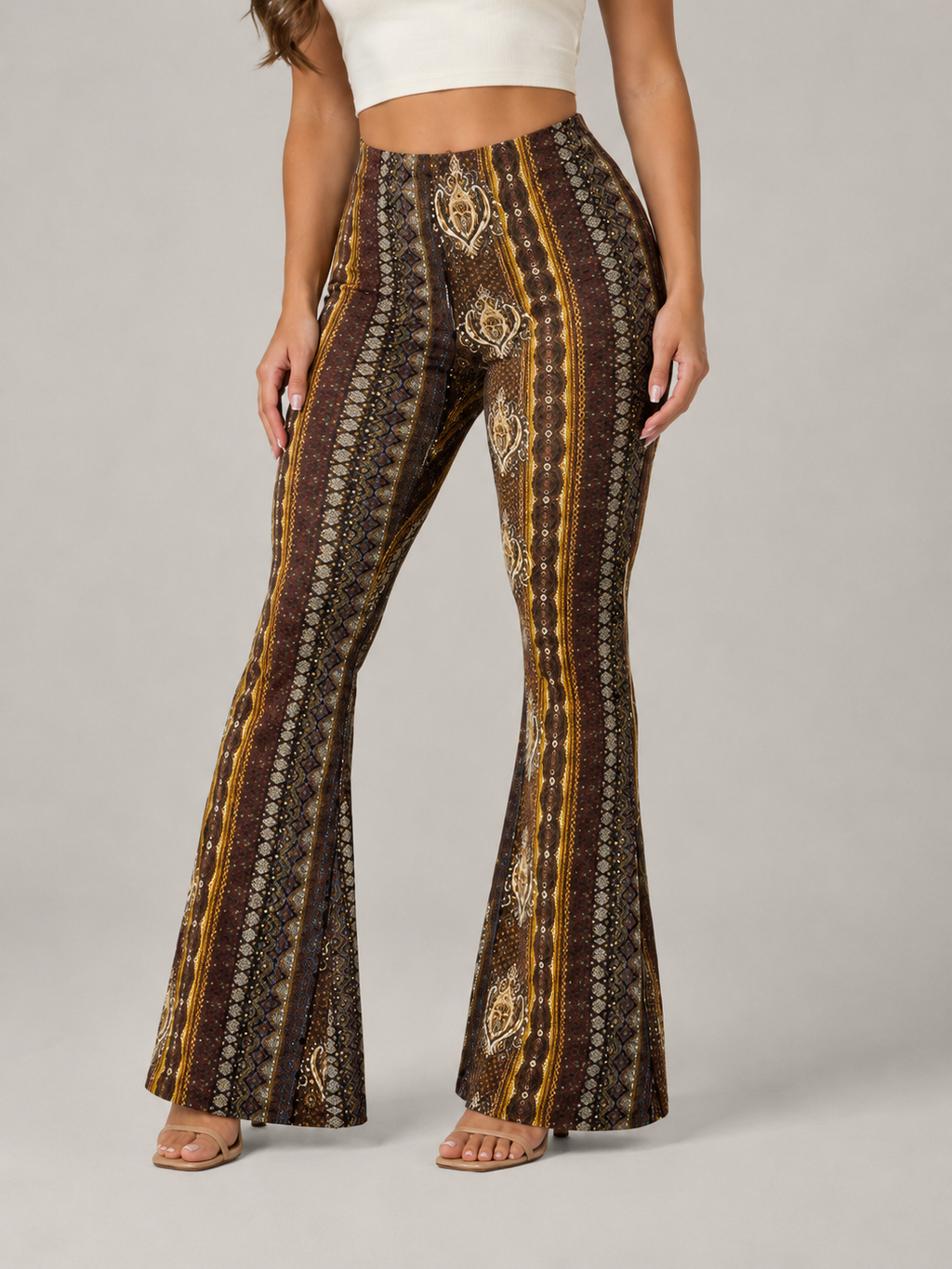 Printed Flared Low Waist Trousers for Women | Festival Evening Occasion Wear