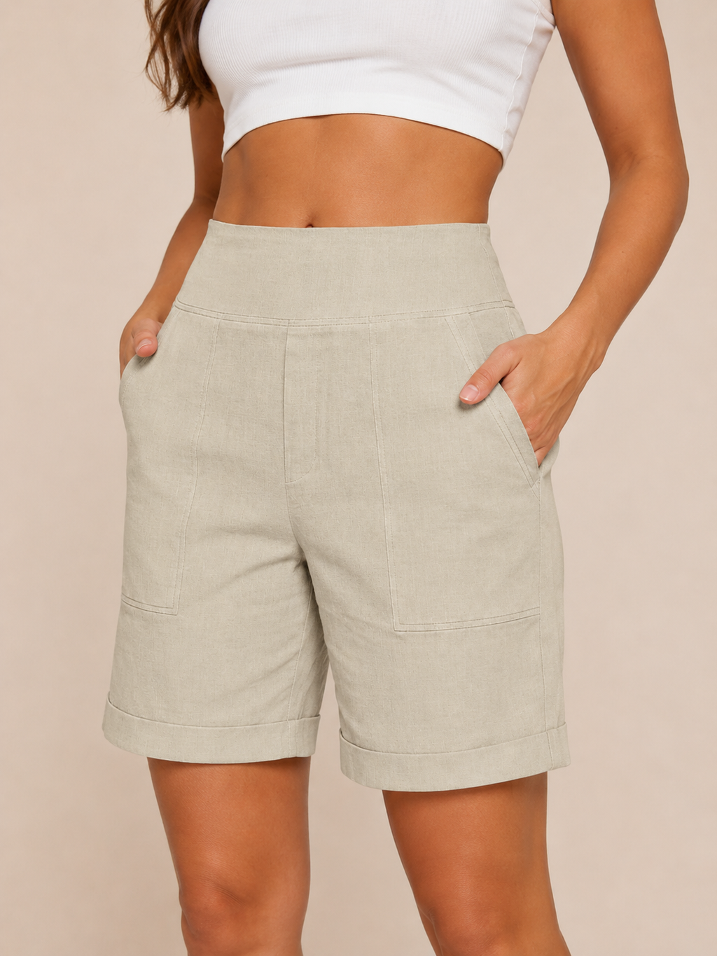 High Waist Straight Leg Shorts with Pockets for Women | Summer