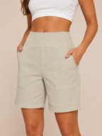 High Waist Straight Leg Shorts with Pockets for Women | Summer