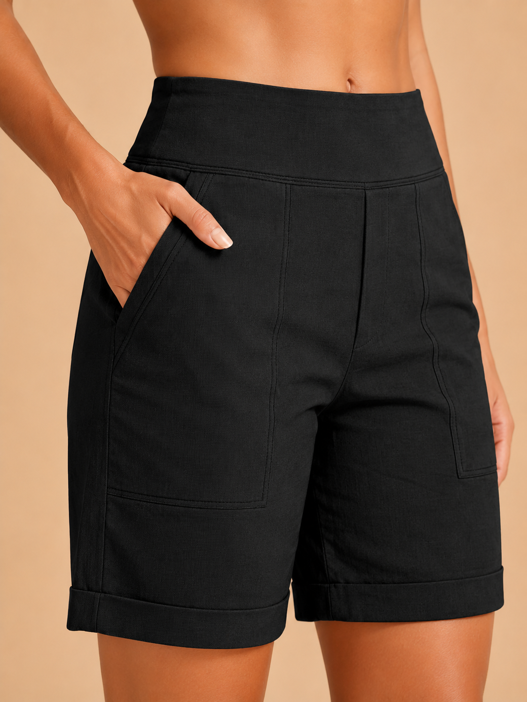 High Waist Straight Leg Shorts with Pockets for Women | Summer