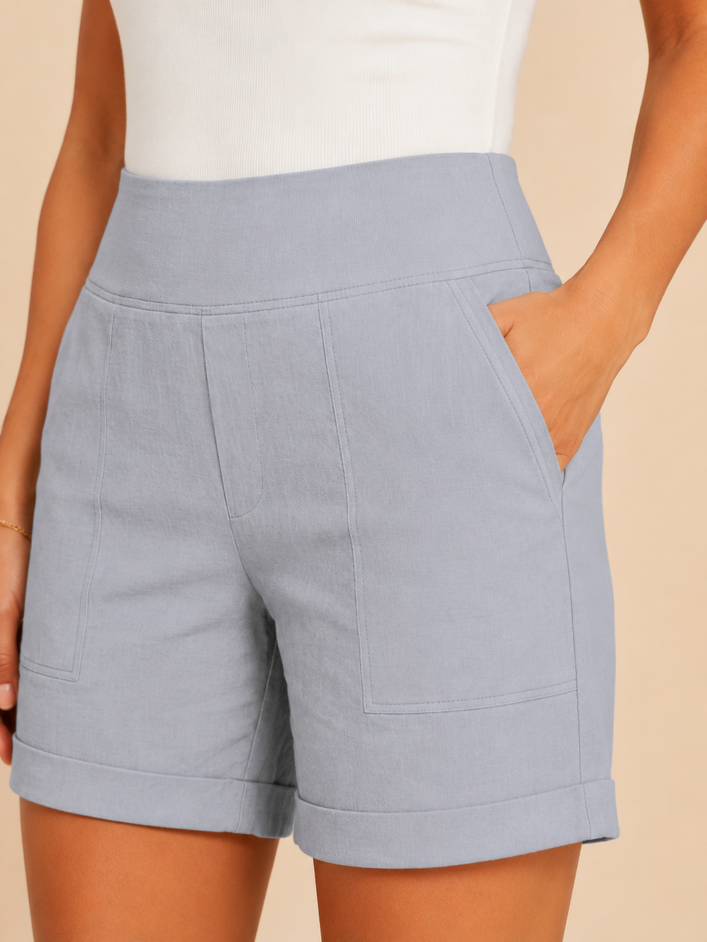 High Waist Straight Leg Shorts with Pockets for Women | Summer