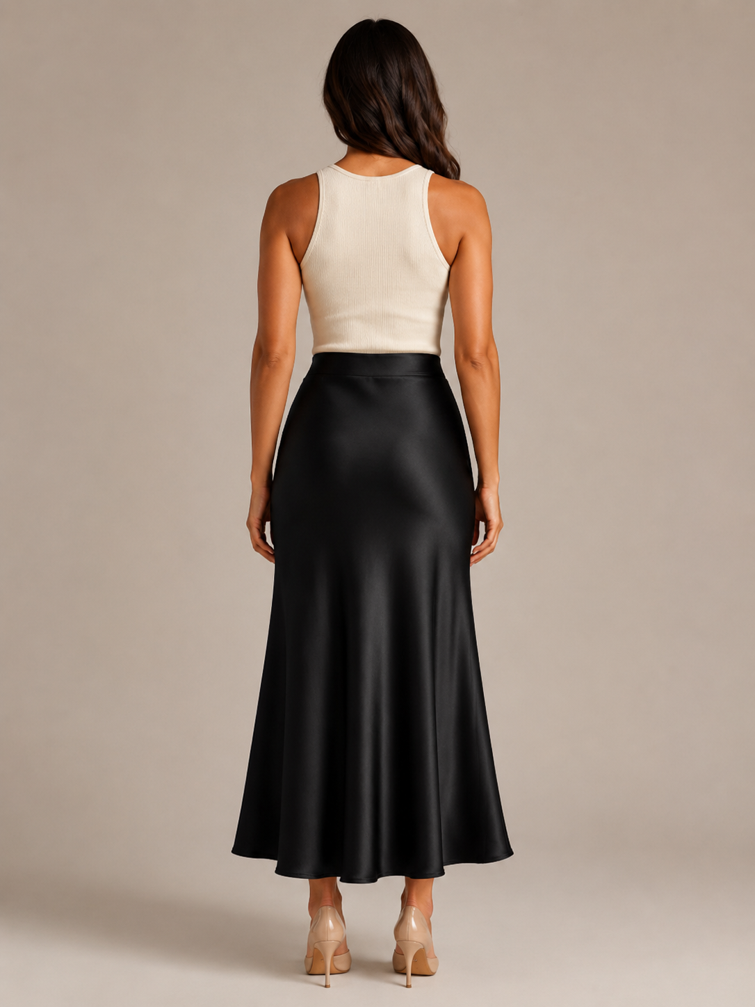 Black Satin High Waist Maxi Skirt for Women