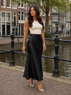 Black Satin High Waist Maxi Skirt for Women