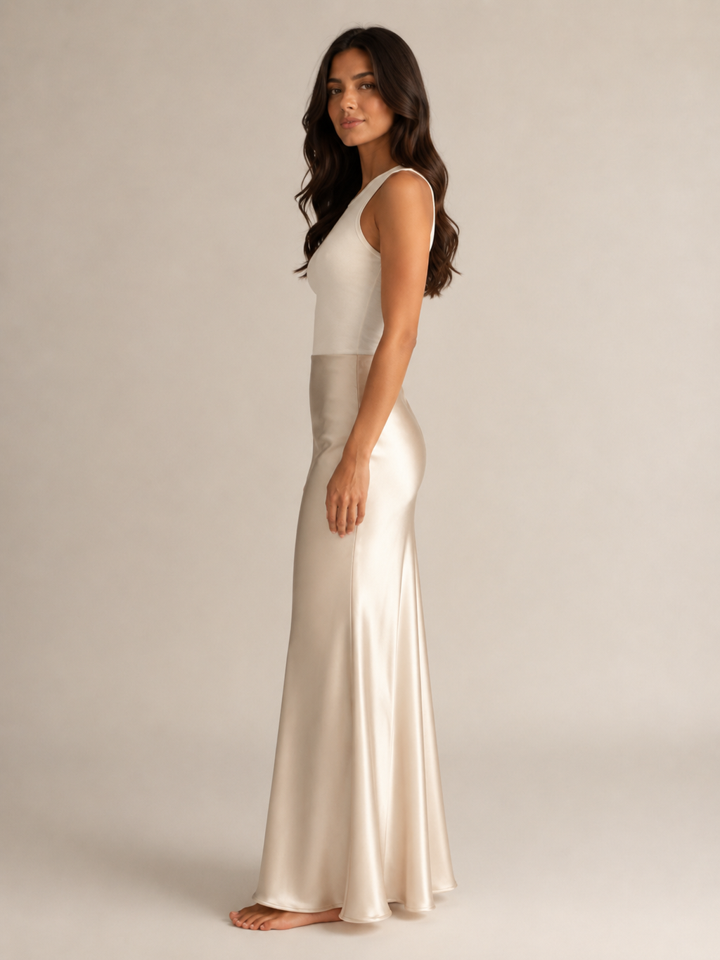 Black Satin High Waist Maxi Skirt for Women