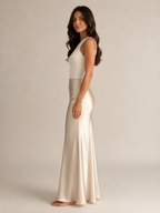 Black Satin High Waist Maxi Skirt for Women