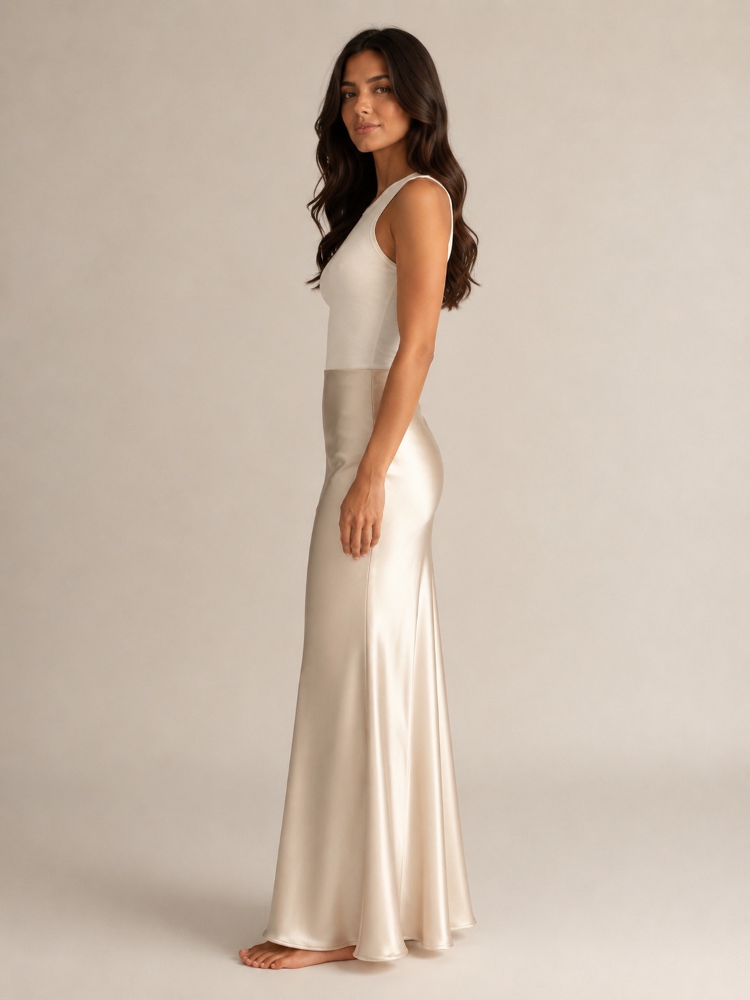 Black Satin High Waist Maxi Skirt for Women