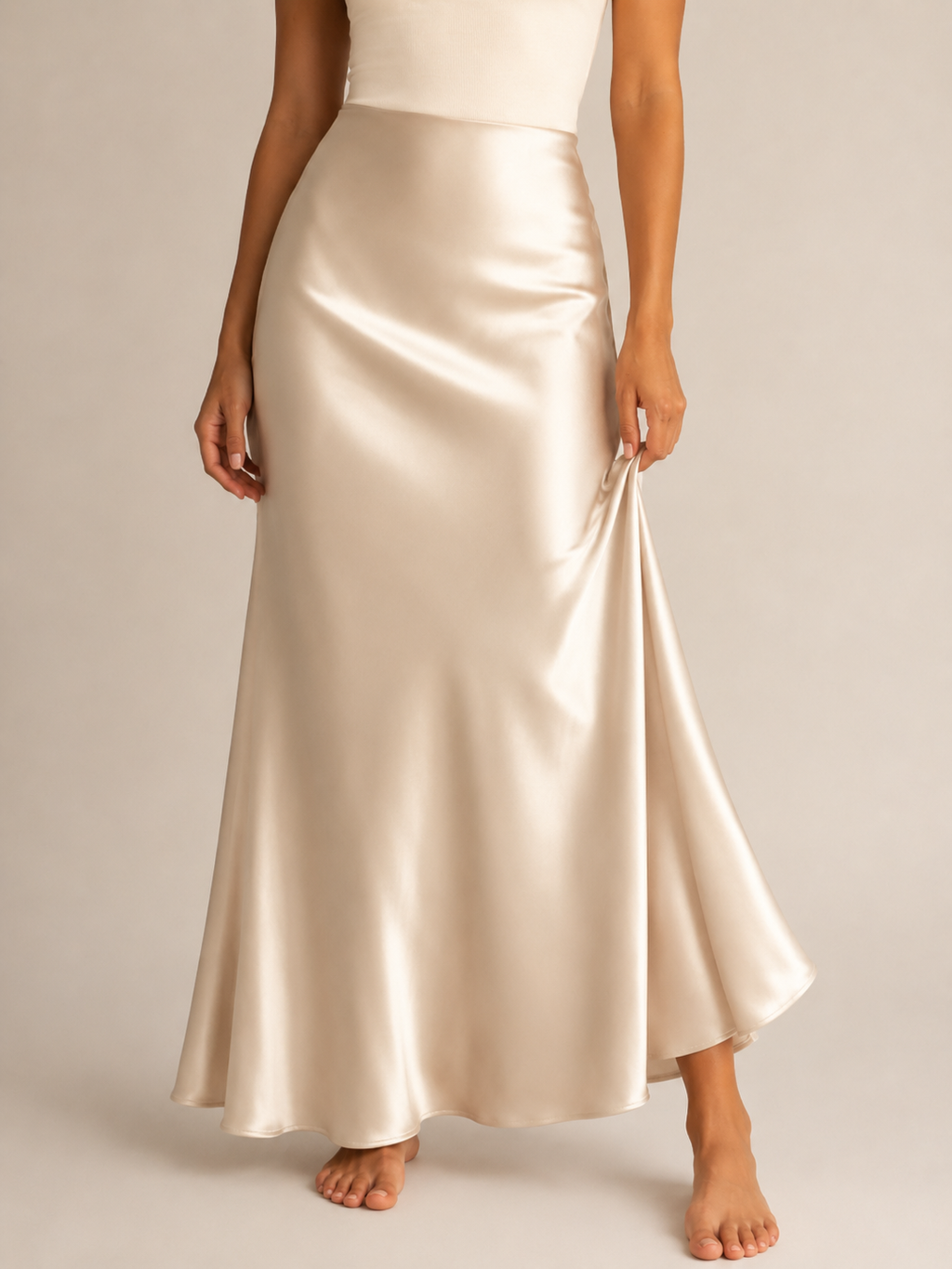 Black Satin High Waist Maxi Skirt for Women