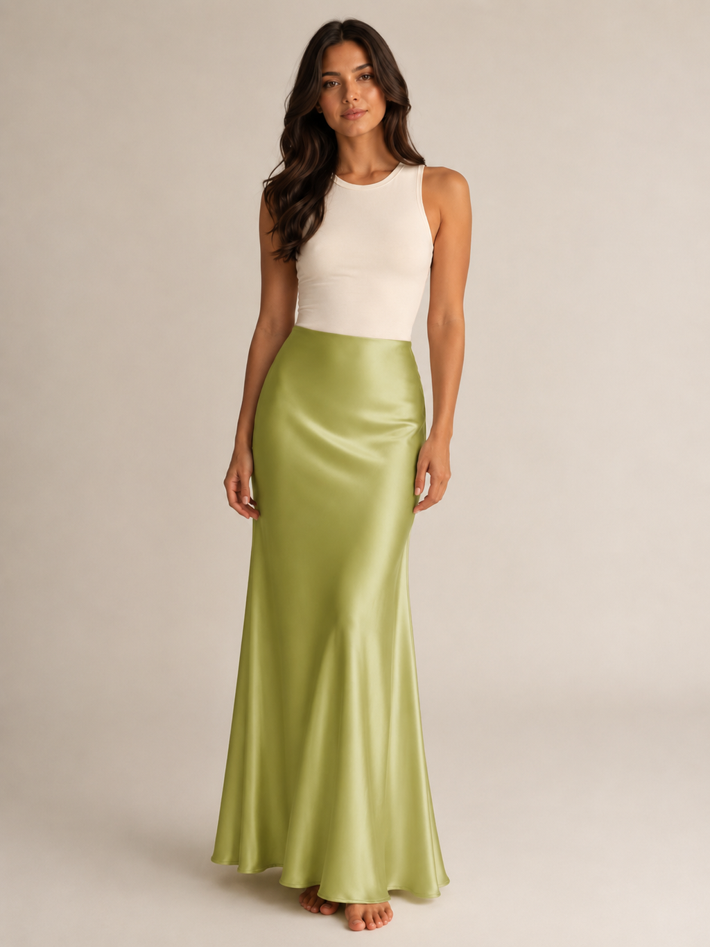 Black Satin High Waist Maxi Skirt for Women