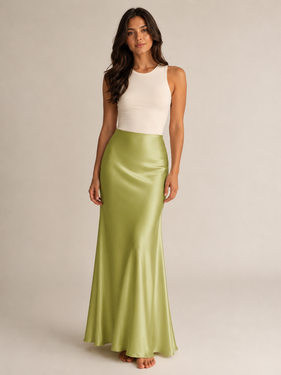 Black Satin High Waist Maxi Skirt for Women
