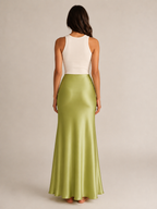 Black Satin High Waist Maxi Skirt for Women