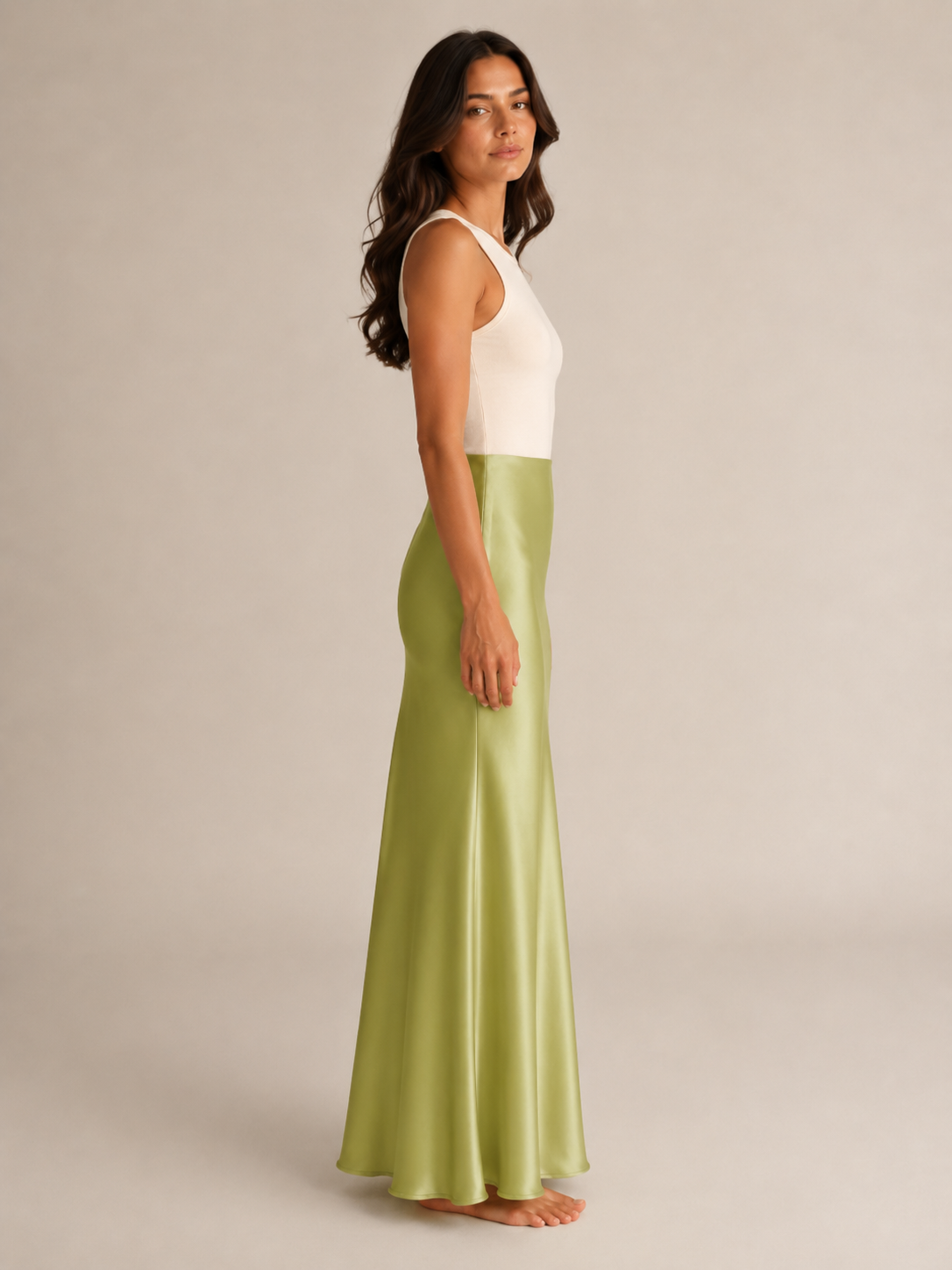 Black Satin High Waist Maxi Skirt for Women