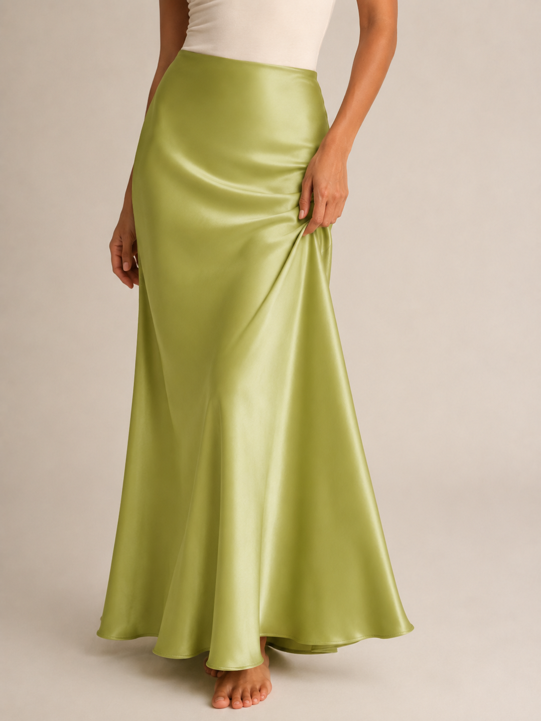 Black Satin High Waist Maxi Skirt for Women
