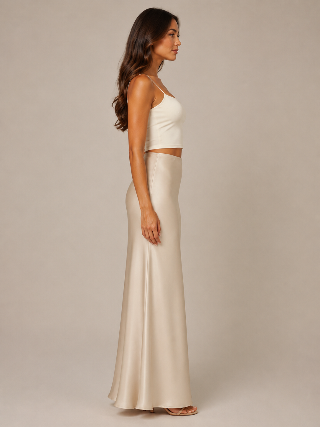 Black Satin High Waist Maxi Skirt for Women