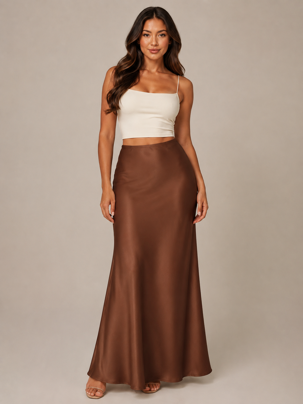 Black Satin High Waist Maxi Skirt for Women