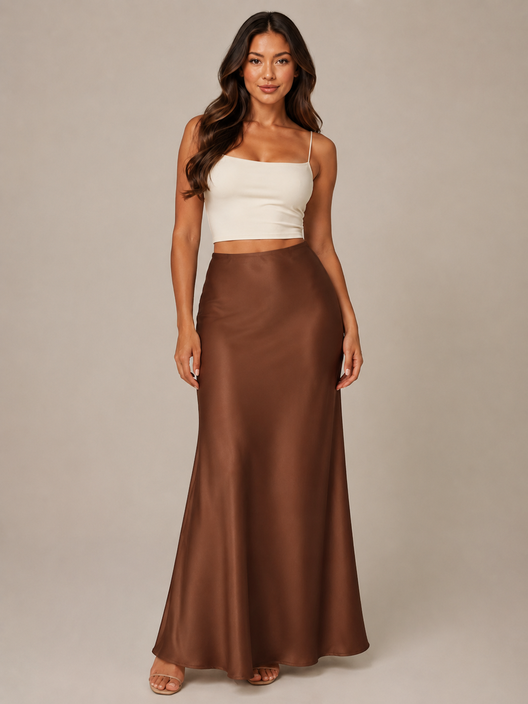 Black Satin High Waist Maxi Skirt for Women