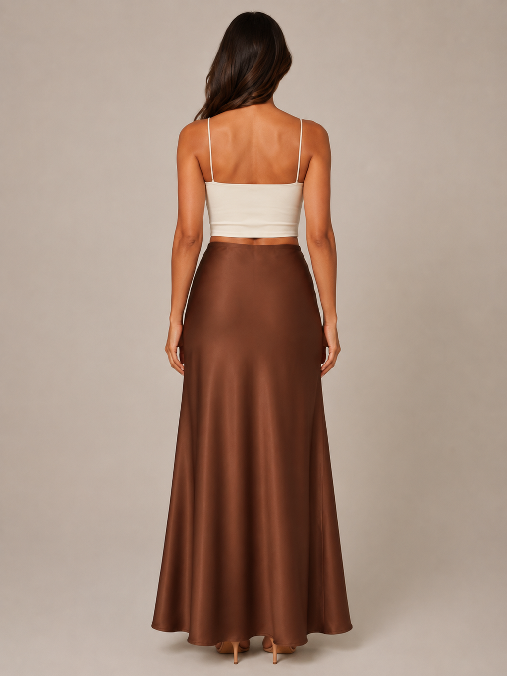 Black Satin High Waist Maxi Skirt for Women