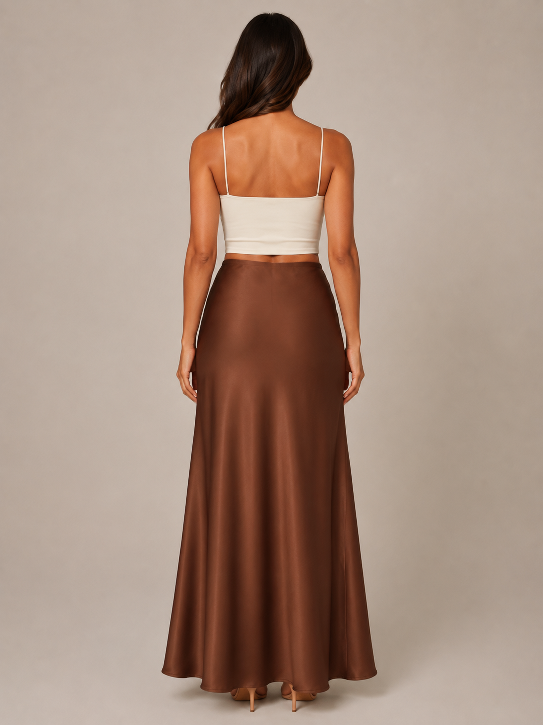 Black Satin High Waist Maxi Skirt for Women