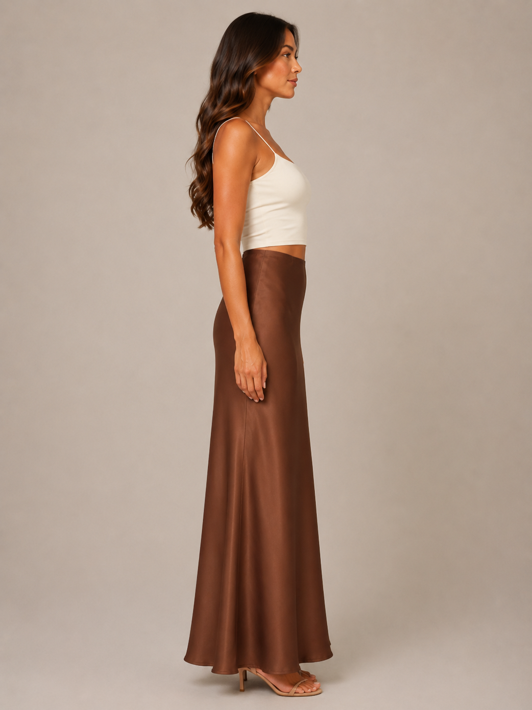 Black Satin High Waist Maxi Skirt for Women