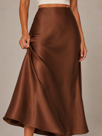 Black Satin High Waist Maxi Skirt for Women