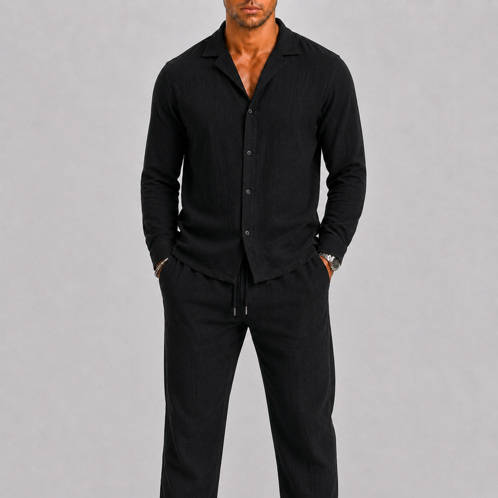 Linen Cuban Collar Co-ord Set for Men | Summer Two-Piece
