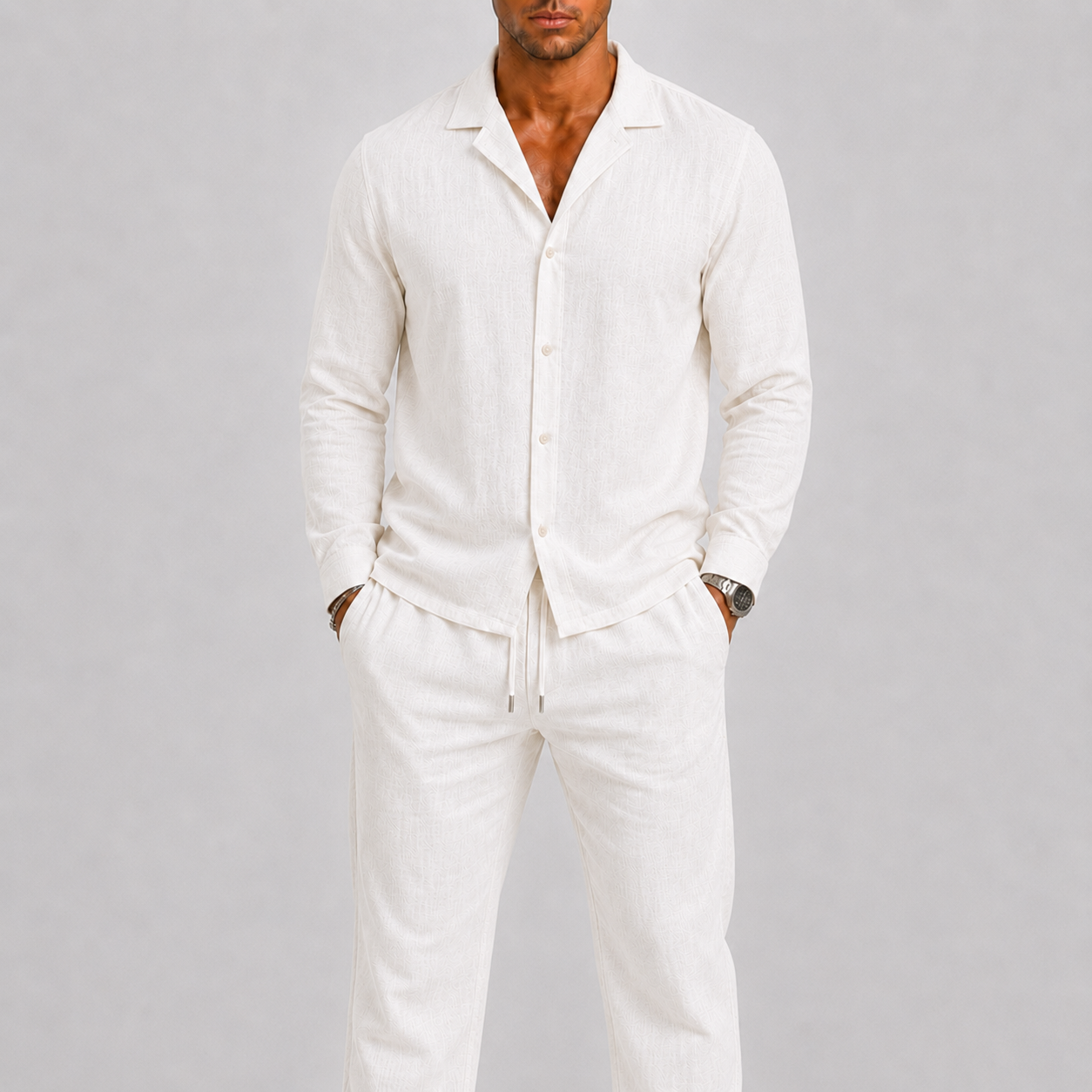 Linen Cuban Collar Co-ord Set for Men | Summer Two-Piece