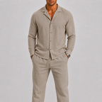Linen Cuban Collar Co-ord Set for Men | Summer Two-Piece