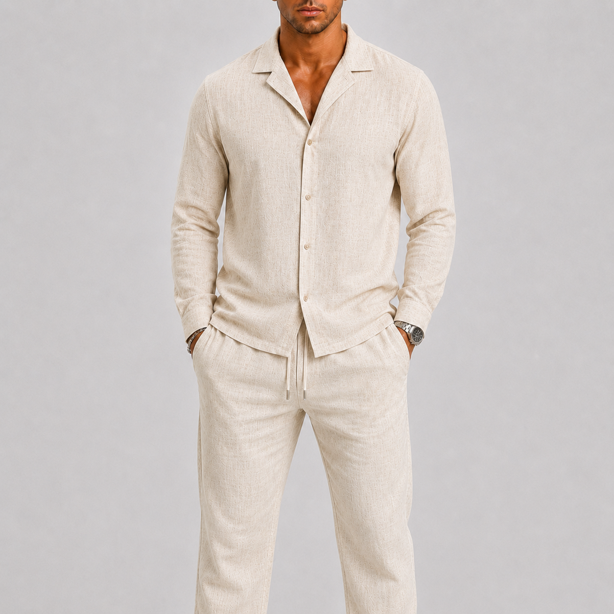Linen Cuban Collar Co-ord Set for Men | Summer Two-Piece