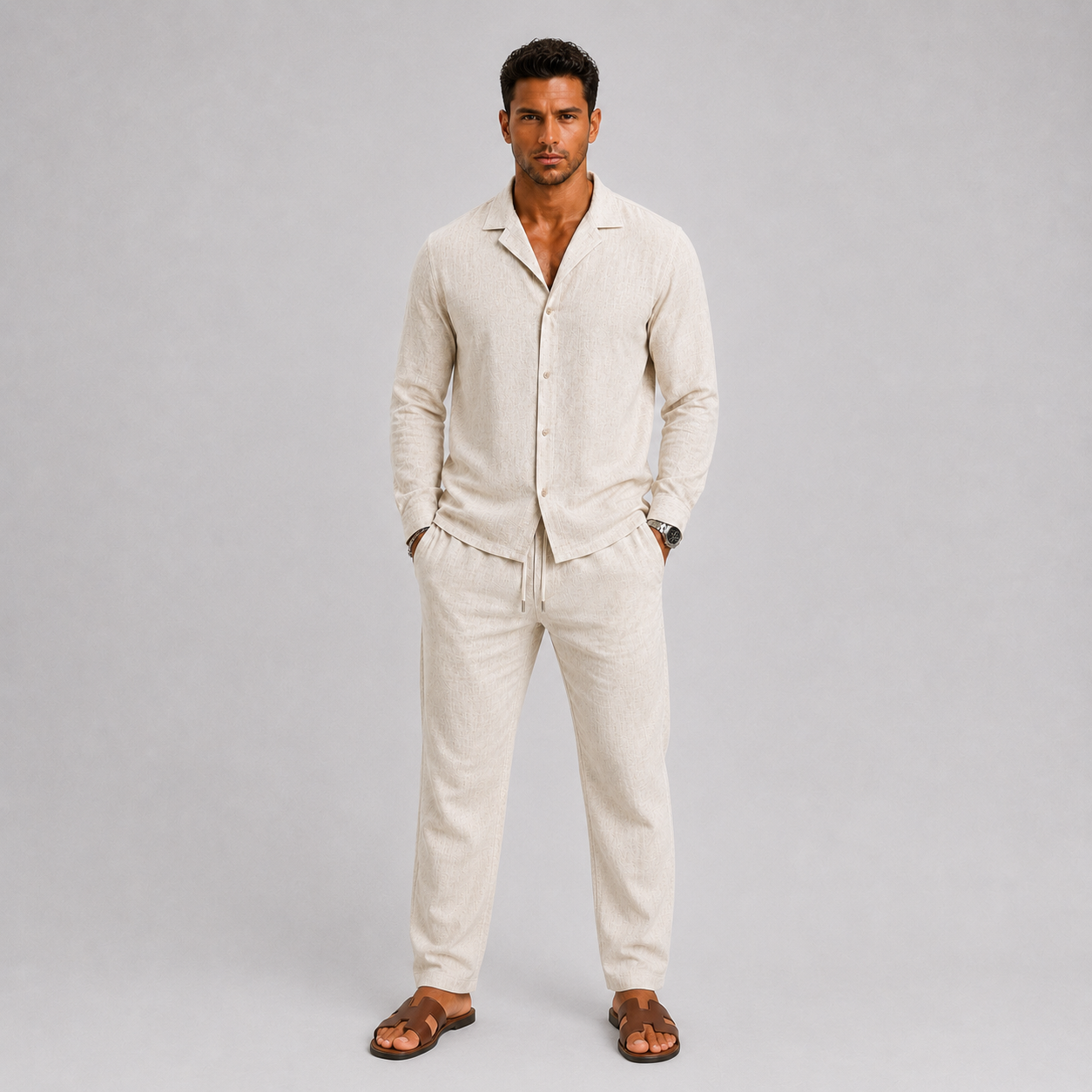 Linen Cuban Collar Co-ord Set for Men | Summer Two-Piece