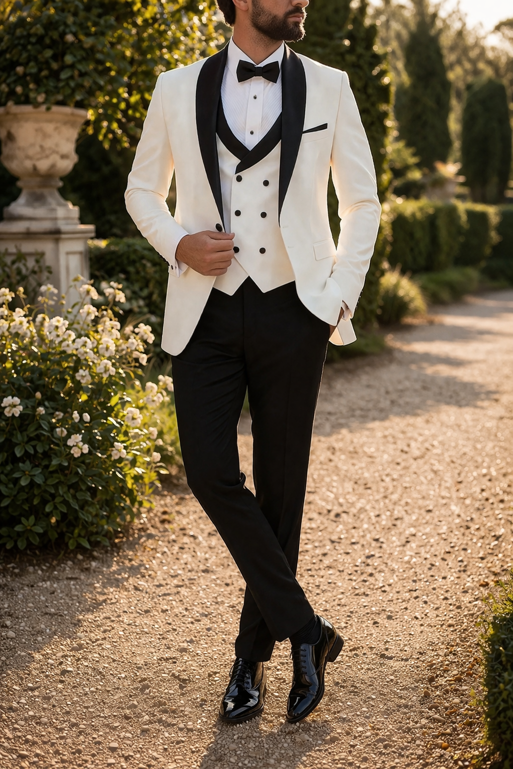 White Shawl Lapel Three Piece Tuxedo Suit for Men | Wedding Formalwear Set