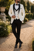 White Shawl Lapel Three Piece Tuxedo Suit for Men | Wedding Formalwear Set