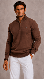 Cotton Blend Funnel Neck Zip Up Jumper for Men | Regular Fit Autumn Wear