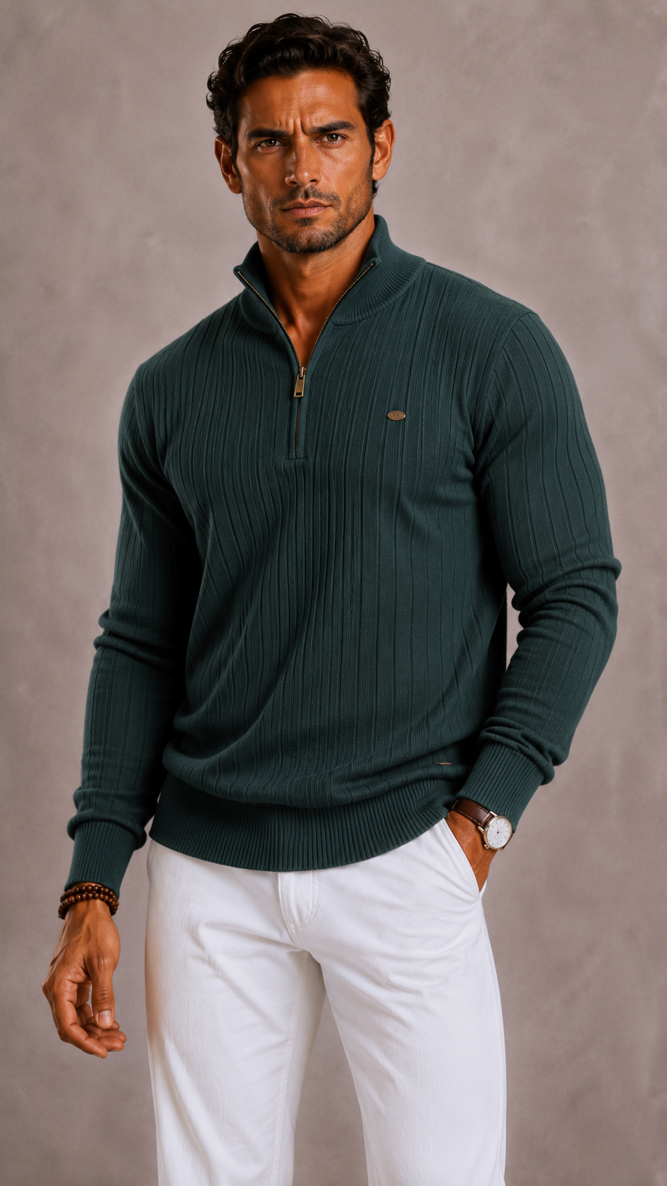 Cotton Blend Funnel Neck Zip Up Jumper for Men | Regular Fit Autumn Wear