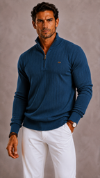 Cotton Blend Funnel Neck Zip Up Jumper for Men | Regular Fit Autumn Wear