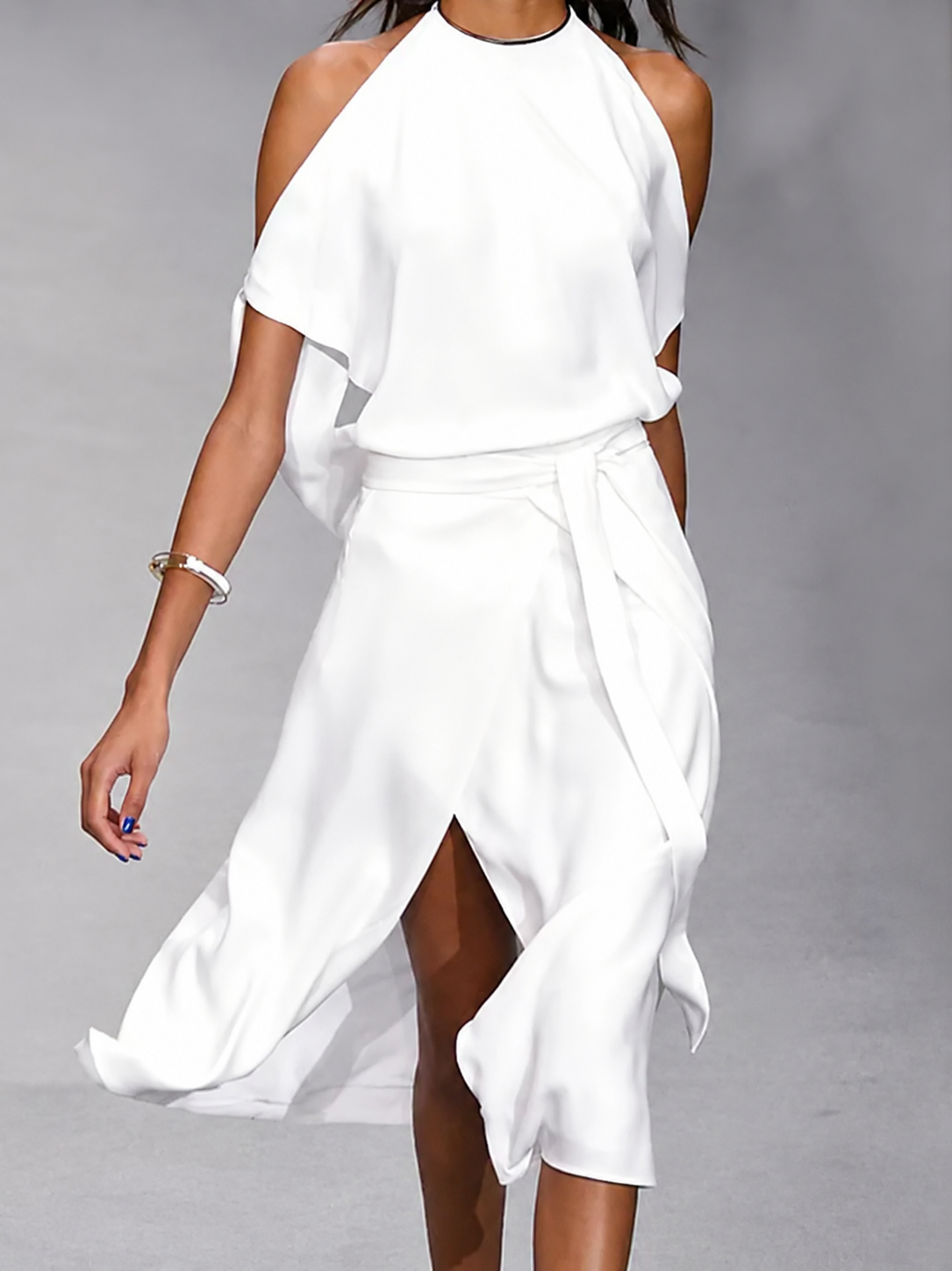 Asymmetric Open Shoulder Tie Waist Midi Dress for Women | Occasion Wear