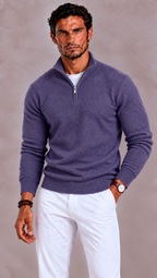 Merino Wool V Neck Zip Jumper with Relaxed Fit for Men | Autumn Knitwear