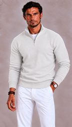 Merino Wool V Neck Zip Jumper with Relaxed Fit for Men | Autumn Knitwear