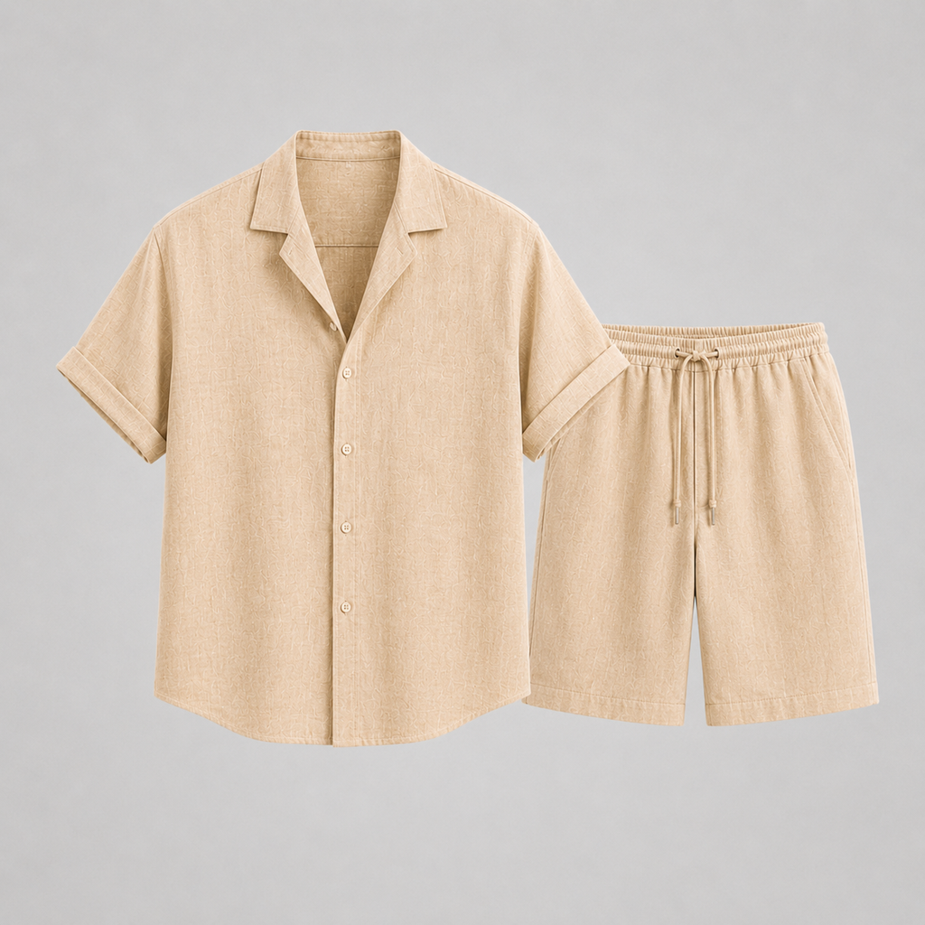 Linen Camp Collar Shirt and Shorts Set for Men | Summer