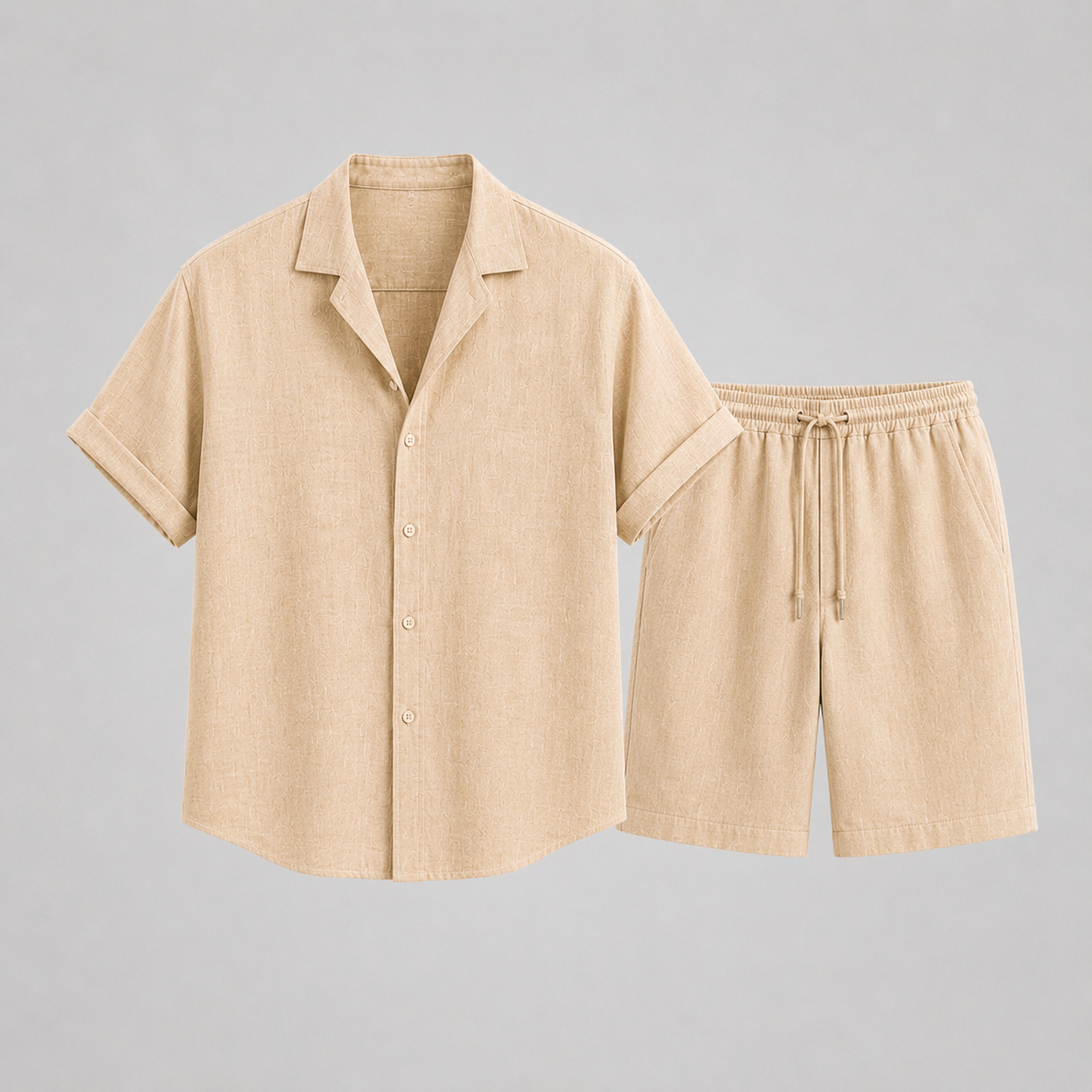Linen Camp Collar Shirt and Shorts Set for Men | Summer