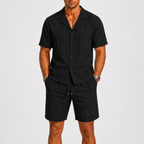 Linen Camp Collar Shirt and Shorts Set for Men | Summer