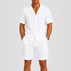 Linen Camp Collar Shirt and Shorts Set for Men | Summer