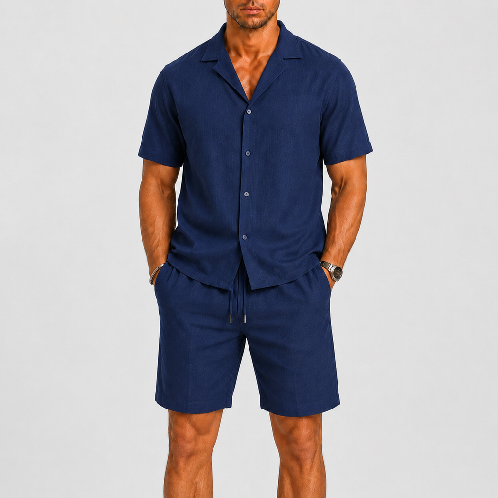 Linen Camp Collar Shirt and Shorts Set for Men | Summer