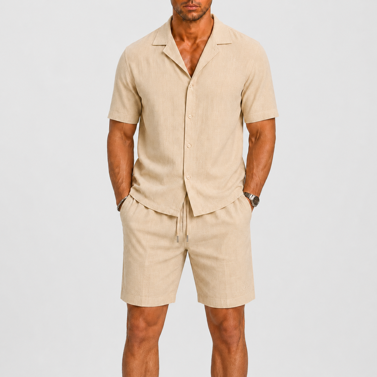 Linen Camp Collar Shirt and Shorts Set for Men | Summer