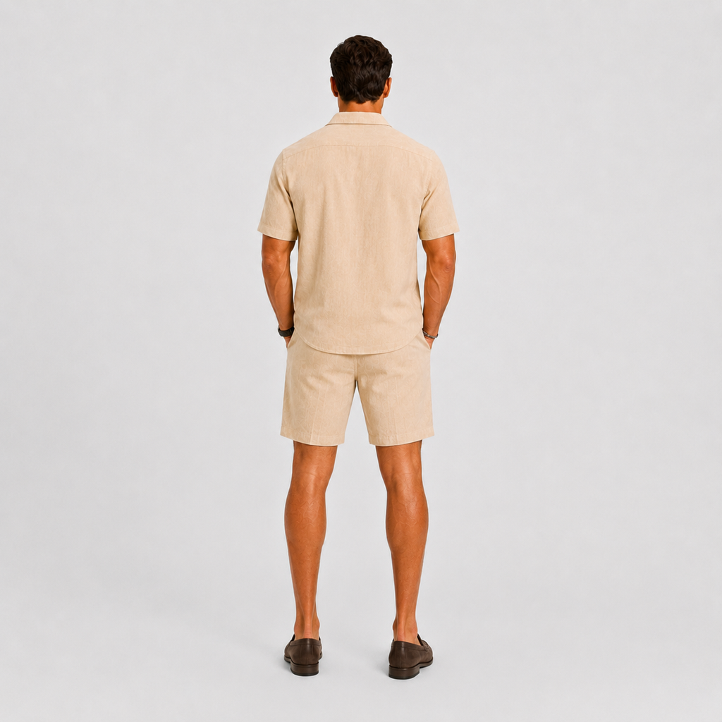 Linen Camp Collar Shirt and Shorts Set for Men | Summer