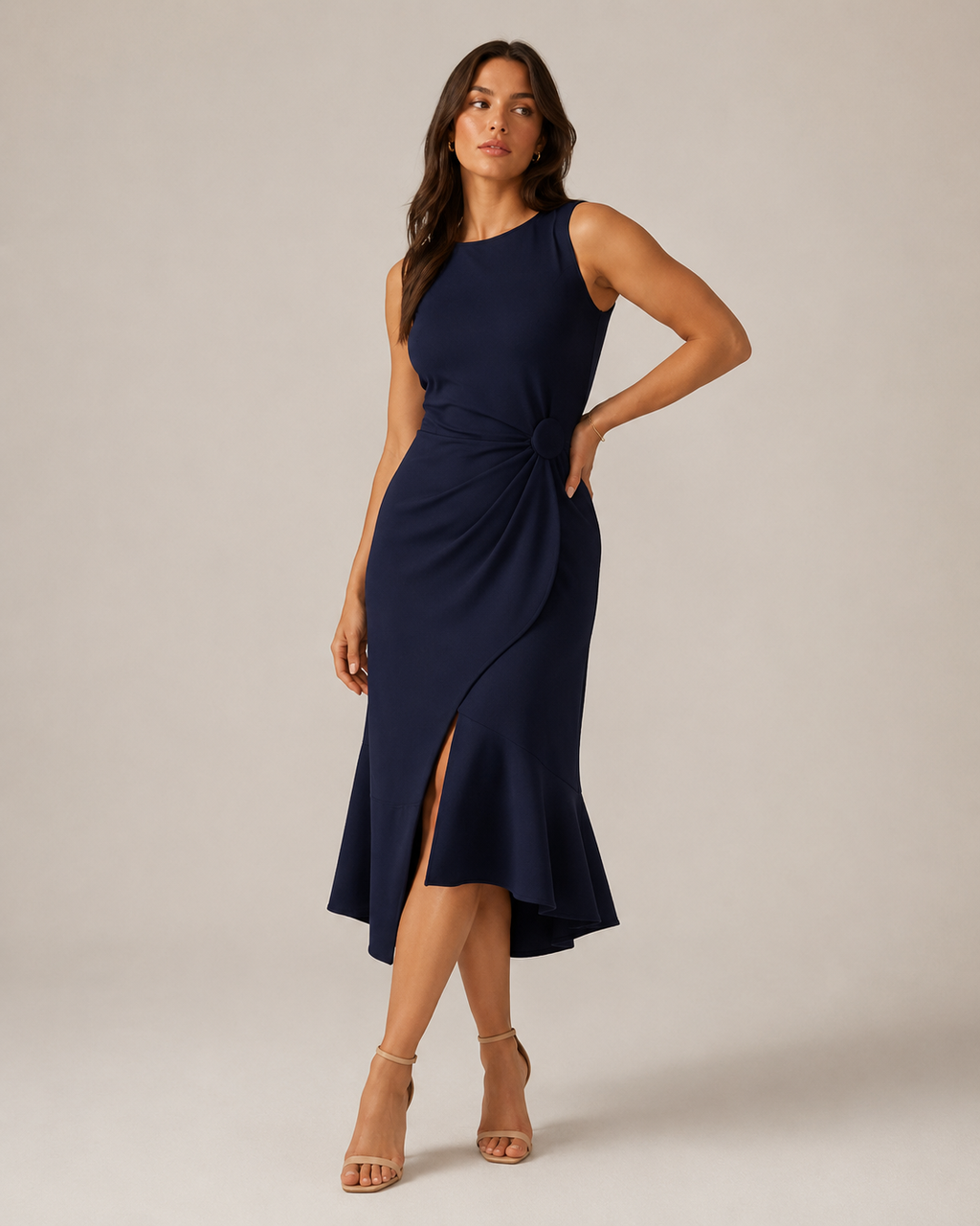Asymmetric Sleeveless Midi Dress for Women | Wedding Guest Occasion