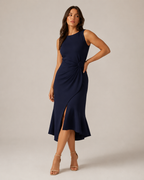 Asymmetric Sleeveless Midi Dress for Women | Wedding Guest Occasion